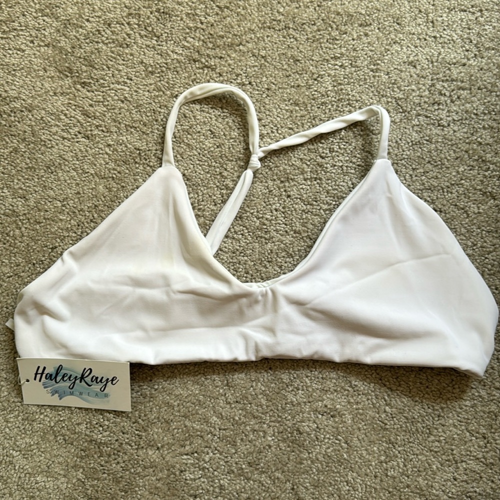 Haley Raye Handmade White Bikini Swimsuit Top NWT Sz M